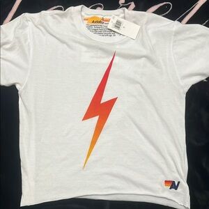 Aviator Nation White and Red Lightning Bolt Tee